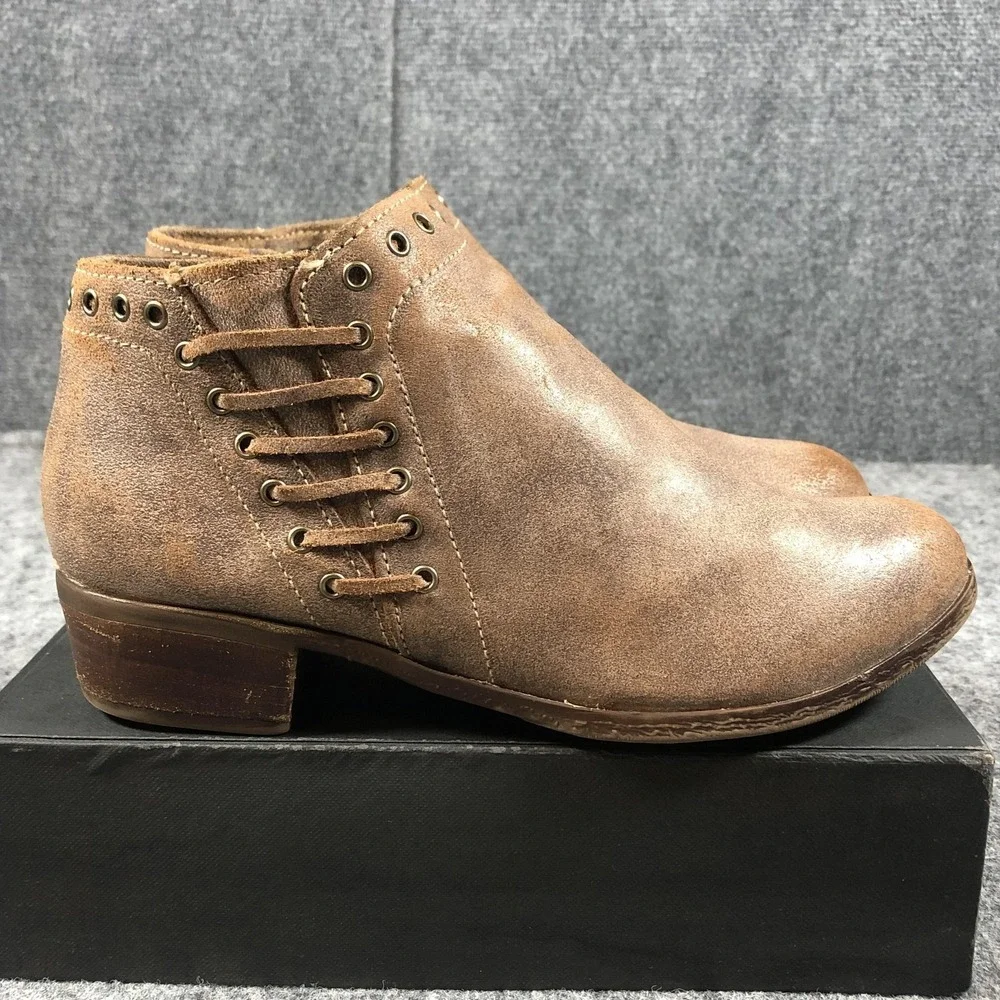 Minnetonka Womens 8‎ Brown Leather Studded Ankle Boots Zip Block Heel